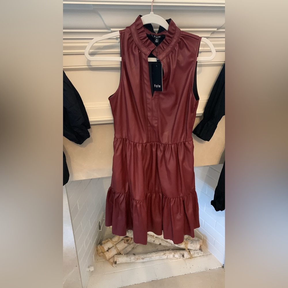 fate faux leather ruffle dress